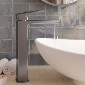 Delphi Edge Brushed Pewter Tall Mono Basin Mixer Tap | Product Image