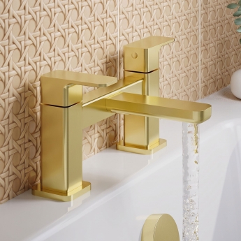 Delphi Edge Brushed Brass Deck Mounted Bath Filler Tap | Product Image