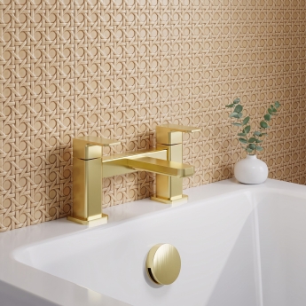 Delphi Edge Brushed Brass Deck Mounted Bath Filler Tap | Product Image