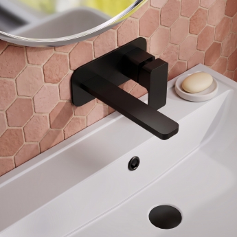 Delphi Edge Matt Black 2-Hole Wall Mounted Basin Mixer Tap (inc Backplate) | Product Image