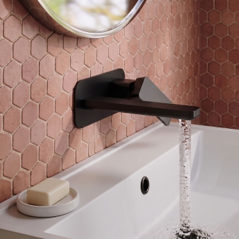 Delphi Edge Matt Black 2-Hole Wall Mounted Basin Mixer Tap (inc Backplate) | Product Image