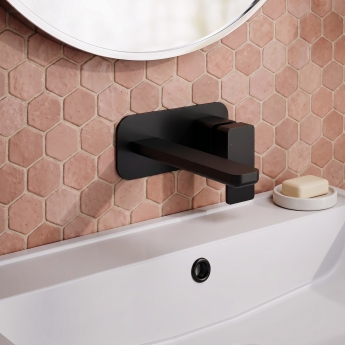 Delphi Edge Matt Black 2-Hole Wall Mounted Basin Mixer Tap (inc Backplate) | Product Image