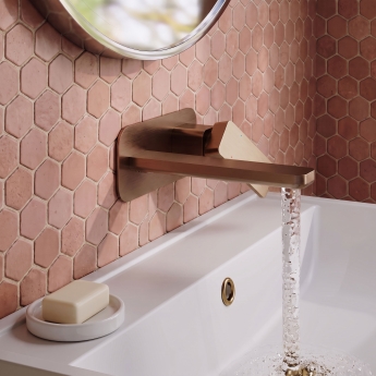 Delphi Edge Brushed Bronze 2-Hole Wall Mounted Basin Mixer Tap (inc Backplate) | Product Image