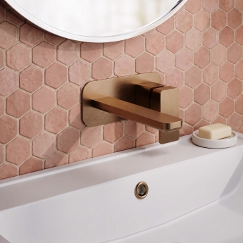 Delphi Edge Brushed Bronze 2-Hole Wall Mounted Basin Mixer Tap (inc Backplate) | Product Image
