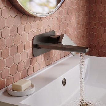 Delphi Edge Brushed Pewter 2-Hole Wall Mounted Basin Mixer Tap (inc Backplate) | Product Image