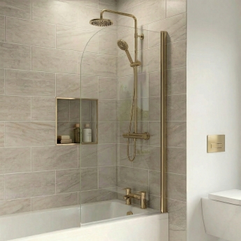 Delphi Elements Brushed Brass Round Top Bath Screen 1430mm x 790mm - 6mm Glass | Product Image