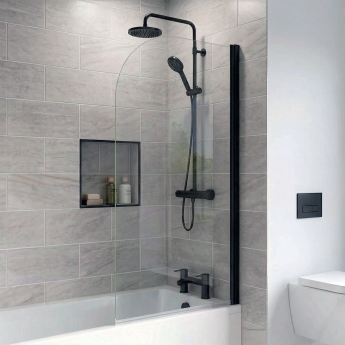 Delphi Elements Matt Black Round Top Bath Screen 1430mm x 790mm - 6mm Glass | Product Image