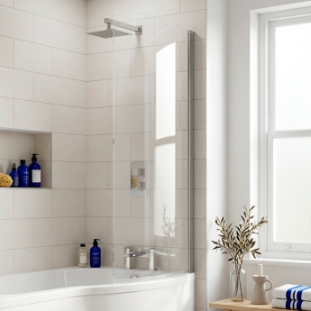 Delphi Elements Chrome Hinged B-Shaped Shower Bath Screen 1430mm x 858mm | Product Image