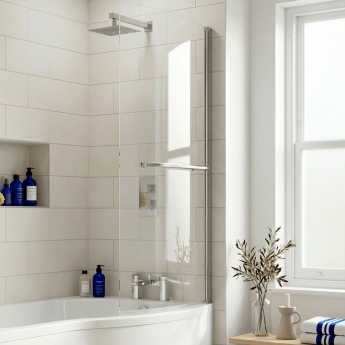 Delphi Elements Chrome Hinged B-Shaped Shower Bath Screen 1430mm x 858mm (inc Towel Bar) | Product Image