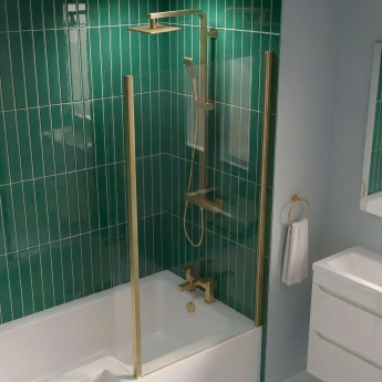 Delphi Elements Brushed Brass Fixed L-Shaped Shower Bath Screen 1400mm x 815mm | Product Image