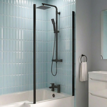 Delphi Elements Matt Black Fixed L-Shaped Shower Bath Screen 1400mm x 815mm | Product Image
