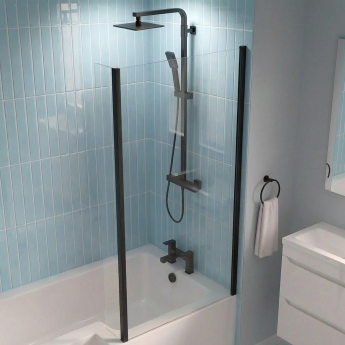 Delphi Elements Matt Black Fixed L-Shaped Shower Bath Screen 1400mm x 815mm | Product Image
