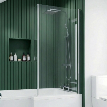 Delphi Elements Chrome Hinged L-Shaped Shower Bath Screen 1430mm x 795mm | Product Image