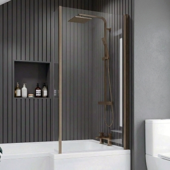 Delphi Elements Brushed Bronze Hinged L-Shaped Shower Bath Screen 1430mm x 795mm | Product Image