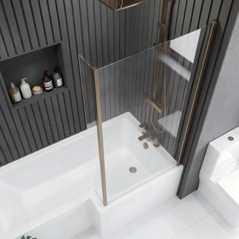Delphi Elements Brushed Bronze Hinged L-Shaped Shower Bath Screen 1430mm x 795mm | Product Image