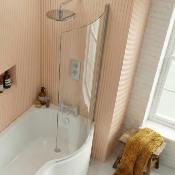 Delphi Elements Chrome Hinged P-Shaped Shower Bath Screen 1430mm x 715mm | Product Image