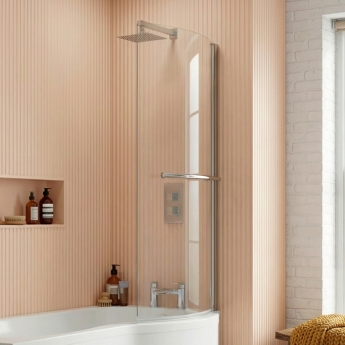 Delphi Elements Chrome Hinged P-Shaped Shower Bath Screen 1430mm x 715mm (inc Towel Bar) | Product Image