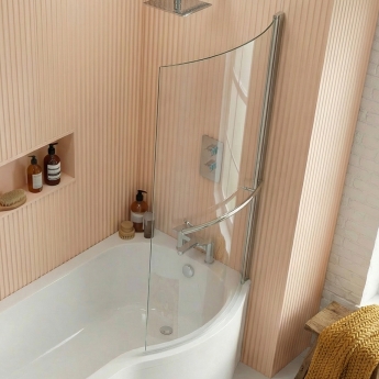 Delphi Elements Chrome Hinged P-Shaped Shower Bath Screen 1430mm x 715mm (inc Towel Bar) | Product Image