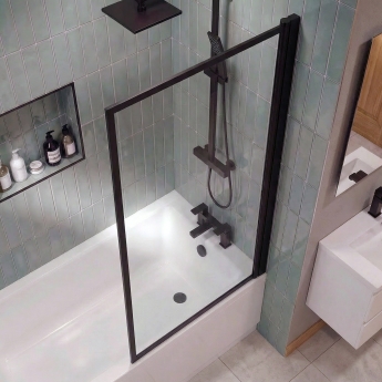 Delphi Elements Matt Black Framed Bath Screen 1430mm x 790mm - 6mm Glass | Product Image