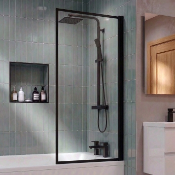Delphi Elements Matt Black Framed Bath Screen 1430mm x 790mm - 6mm Glass | Product Image