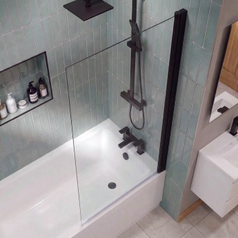 Delphi Elements Matt Black Square Top Bath Screen 1430mm x 790mm - 6mm Glass | Product Image