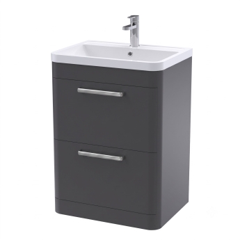 Delphi Envoy Soft Black 600mm 2-Drawer Floor Standing Vanity Unit (inc Basin) | Product Image