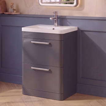 Delphi Envoy Soft Black 600mm 2-Drawer Floor Standing Vanity Unit (inc Basin) | Product Image