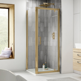 Delphi Expressions Brushed Brass Pivot Door Square Shower Enclosure - 6mm Glass