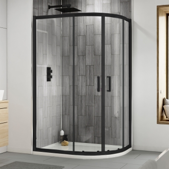 Delphi Expressions Matt Black Offset Quadrant Shower Enclosure - 6mm Glass
