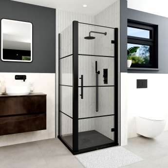 Delphi Factor Matt Black 8mm Hinged Door Shower Enclosure | Product Image