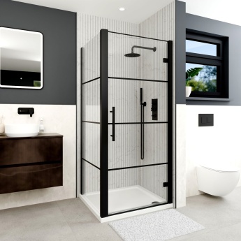 Delphi Factor Matt Black 8mm Easy-Clean Hinged Shower Door (1900mm High) | Product Image