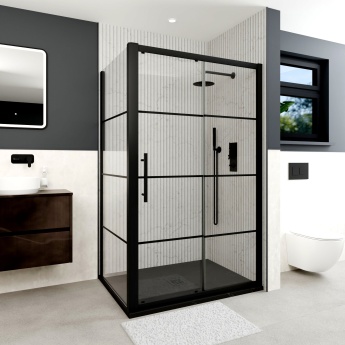 Delphi Factor Matt Black 8mm Sliding Door Shower Enclosure | Product Image