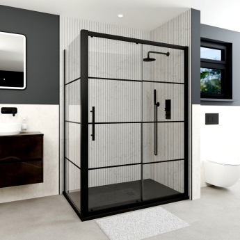 Delphi Factor Matt Black 8mm Easy-Clean Sliding Shower Door (1900mm High) | Product Image
