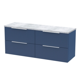 Delphi Focus Satin Blue 1200mm 4-Drawer Wall Hung Premium Fluted Countertop Vanity Unit | Product Image
