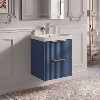 Delphi Focus 500mm 2-Drawer Wall Hung Fluted Vanity Unit (inc Basin) | Product Image