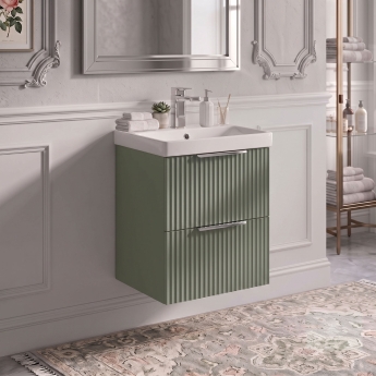 Delphi Focus 500mm 2-Drawer Wall Hung Fluted Vanity Unit (inc Basin) | Product Image
