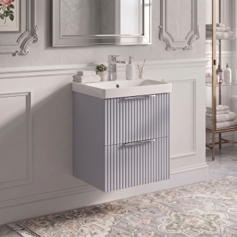 Delphi Focus 500mm 2-Drawer Wall Hung Fluted Vanity Unit (inc Basin) | Product Image