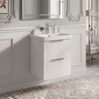 Delphi Focus 500mm 2-Drawer Wall Hung Fluted Vanity Unit (inc Basin) | Product Image