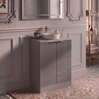Delphi Focus 600mm 2-Door Floor Standing Premium Fluted Countertop Vanity Unit | Product Image