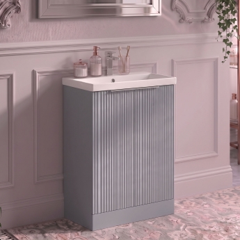 Delphi Focus 600mm 2-Door Floor Standing Fluted Vanity Unit (inc Basin) | Product Image