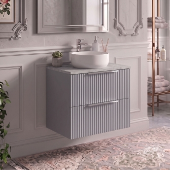 Delphi Focus 600mm 2-Drawer Wall Hung Premium Fluted Countertop Vanity Unit | Product Image