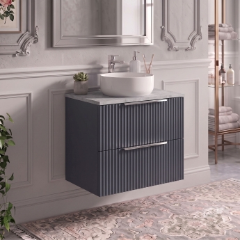 Delphi Focus 600mm 2-Drawer Wall Hung Premium Fluted Countertop Vanity Unit | Product Image