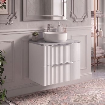 Delphi Focus 600mm 2-Drawer Wall Hung Premium Fluted Countertop Vanity Unit | Product Image