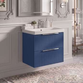 Delphi Focus 600mm 2-Drawer Wall Hung Fluted Vanity Unit (inc Basin) | Product Image