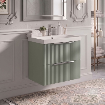 Delphi Focus 600mm 2-Drawer Wall Hung Fluted Vanity Unit (inc Basin) | Product Image