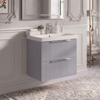 Delphi Focus 600mm 2-Drawer Wall Hung Fluted Vanity Unit (inc Basin) | Product Image