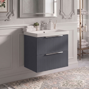 Delphi Focus 600mm 2-Drawer Wall Hung Fluted Vanity Unit (inc Basin) | Product Image