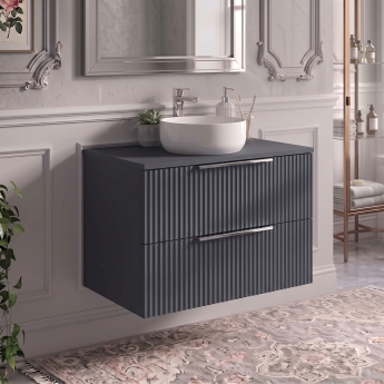 Delphi Focus 800mm 2-Drawer Wall Hung Fluted Countertop Vanity Unit | Product Image