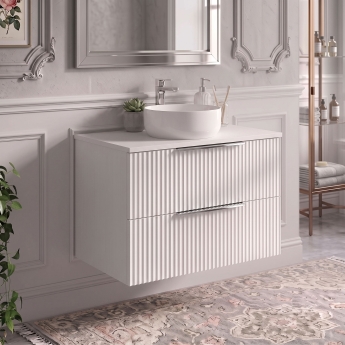 Delphi Focus 800mm 2-Drawer Wall Hung Fluted Countertop Vanity Unit | Product Image