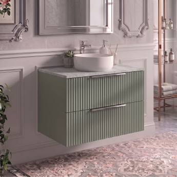 Delphi Focus 800mm 2-Drawer Wall Hung Premium Fluted Countertop Vanity Unit | Product Image